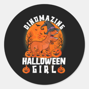 Kids Dinomazing Halloween Girl Dinosaur Saying Cos Classic Round Sticker