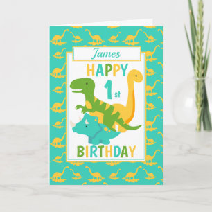 Kids Dinosaur 1st Birthday Blue Card
