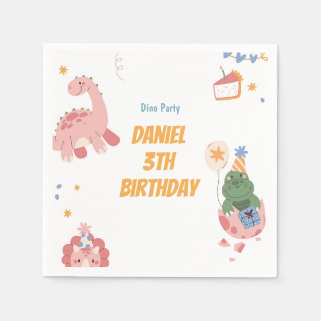 Kids Dinosaur 3rd Birthday Party Napkin (Front)