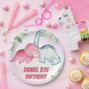 Kids Dinosaur 3rd Birthday Party Paper Plate