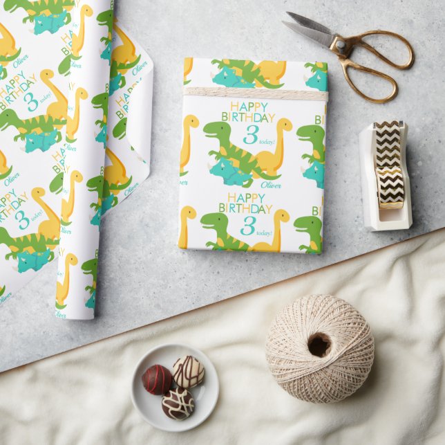 Kids Dinosaur 3rd Birthday  Wrapping Paper (Crafts)