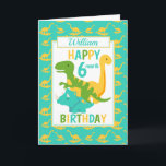 Kids Dinosaur 6 Month Birthday Blue Card<br><div class="desc">A fun 6 month birthday card. This bright six month birthday card features a cartoon green T-Rex dinosaur, a yellow Brontosaurus and a blue Triceratops, set on a blue and yellow dinosaur background A lovely cute design for a little boy who will be half a years old. The birthday age...</div>