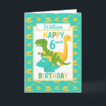 Kids Dinosaur 6 Month Birthday Blue Card<br><div class="desc">A fun 6 month birthday card. This bright six month birthday card features a cartoon green T-Rex dinosaur, a yellow Brontosaurus and a blue Triceratops, set on a blue and yellow dinosaur background A lovely cute design for a little boy who will be half a years old. The birthday age...</div>