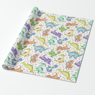 Kids dinosaur animal white colour birthday gift wrapping paper