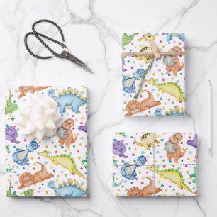 Kids dinosaur animal white colour birthday gift  wrapping paper sheet