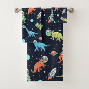 Kids Dinosaur Astronaut Pattern Bath Towel Set