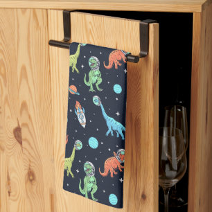 Kids Dinosaur Astronaut Pattern Tea Towel