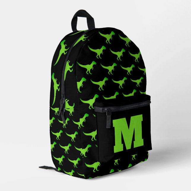 Kid's dinosaur backpack with custom monogram (Back Corner Left)