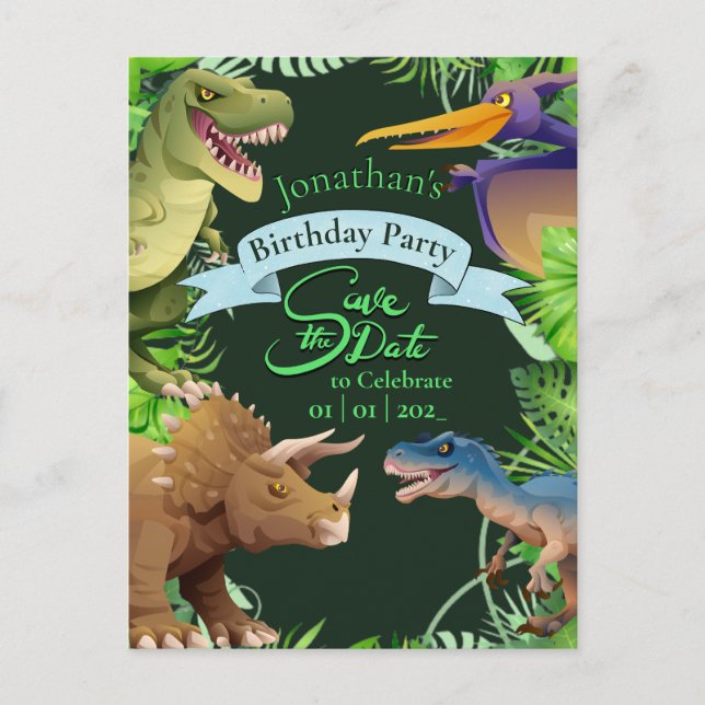 Kids Dinosaur Birthday Invitation Postcard (Front)