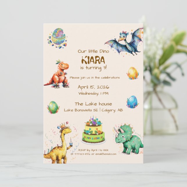 Kids Dinosaur Birthday Party Announcement Invite (Standing Front)