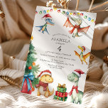 Kids Dinosaur Birthday Party Invitation<br><div class="desc">Take the fun of birthdays and the magic of Christmas, add a dash of prehistoric adventure, and you've got our Christmas Dinosaur Themed Birthday Party Invitations! Perfect for winter birthdays, these unique invites merge festive lights, Christmas trees, and playful dinos sporting Santa attires. Unwrap this exciting offer and make your...</div>