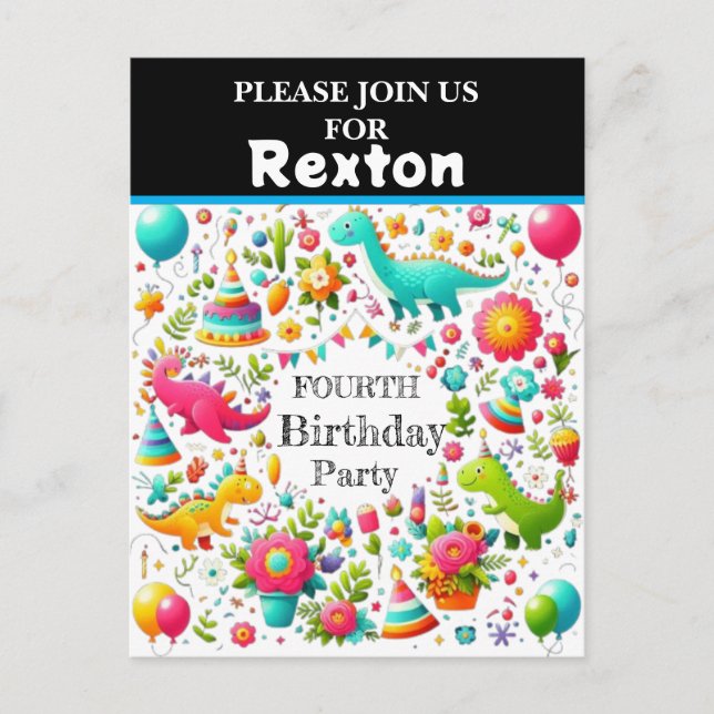 Kids Dinosaur Birthday Party invitations (Front)