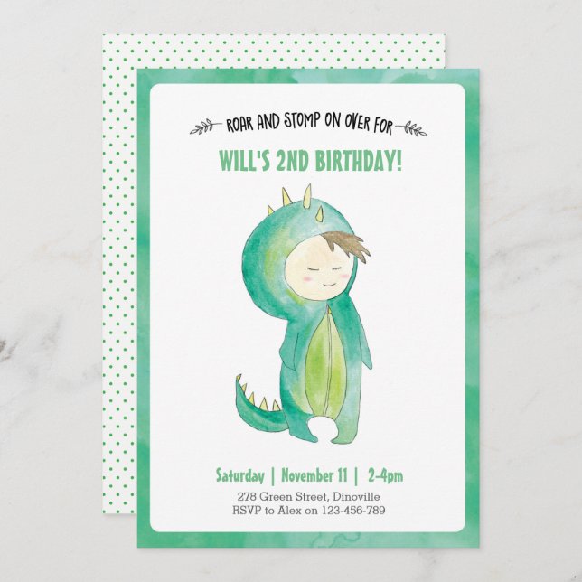 Kids Dinosaur boy Birthday Invitation (Front/Back)