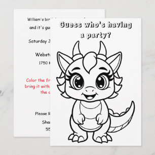 Kids Dinosaur Colouring Party Digital Download  Invitation