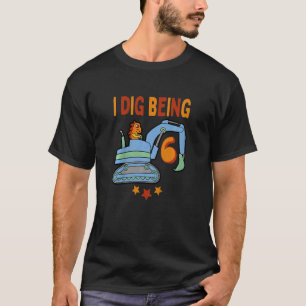 Kids Dinosaur Digger 6th Birthday, Construction Bu T-Shirt