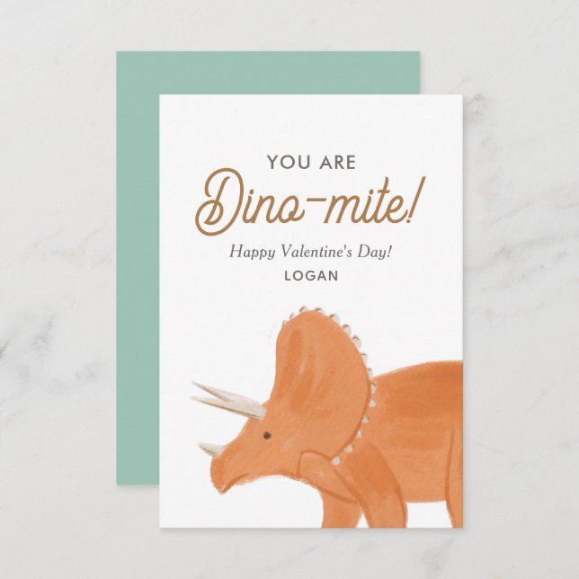 Kids Dinosaur Dinomite Classroom Valentine Day Card (Front/Back)
