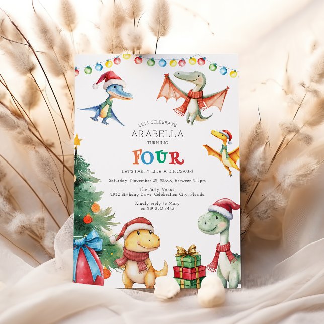 Kids Dinosaur Fourth Birthday Party Invitation (Creator Uploaded)