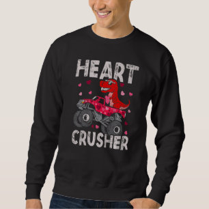 Kids Dinosaur Monster Truck Rex Valentines Hearts  Sweatshirt