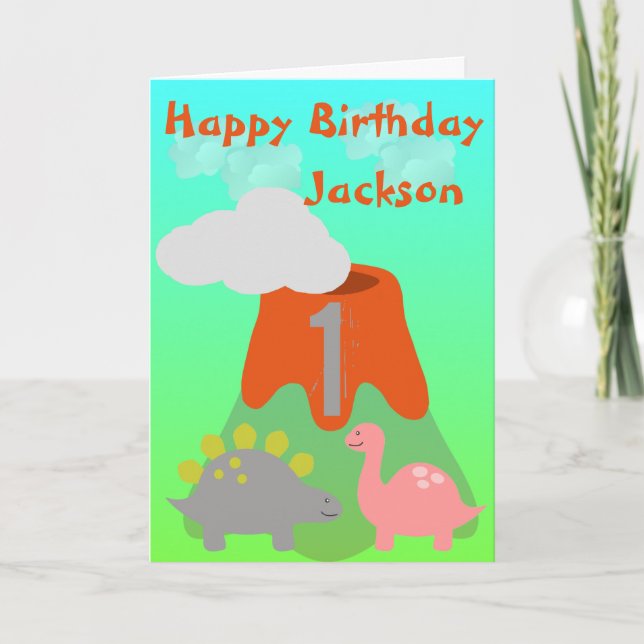 Kids Dinosaur Personalized Birthday Card (Front)