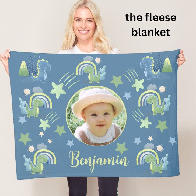 Kids Dinosaur Photo Name Fleece Blanket (Creator Uploaded)