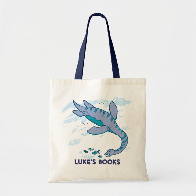 kids dinosaur Plesiosaur name id library tote Bag (Front)