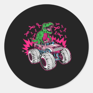Kids Dinosaur Riding Monster Truck Breast Cancer A Classic Round Sticker