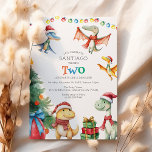 Kids Dinosaur Second Birthday Party Invitation<br><div class="desc">Take the fun of birthdays and the magic of Christmas, add a dash of prehistoric adventure, and you've got our Christmas Dinosaur Themed Birthday Party Invitations! Perfect for winter birthdays, these unique invites merge festive lights, Christmas trees, and playful dinos sporting Santa attires. Unwrap this exciting offer and make your...</div>