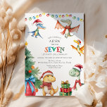 Kids Dinosaur Seventh Birthday Party Invitation<br><div class="desc">Take the fun of birthdays and the magic of Christmas, add a dash of prehistoric adventure, and you've got our Christmas Dinosaur Themed Birthday Party Invitations! Perfect for winter birthdays, these unique invites merge festive lights, Christmas trees, and playful dinos sporting Santa attires. Unwrap this exciting offer and make your...</div>