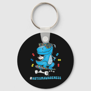 Kids Dinosaur Skateboarding Autism Awareness Choos Key Ring