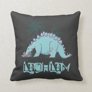 Kids Dinosaur Stegosaurus blue grey pillow