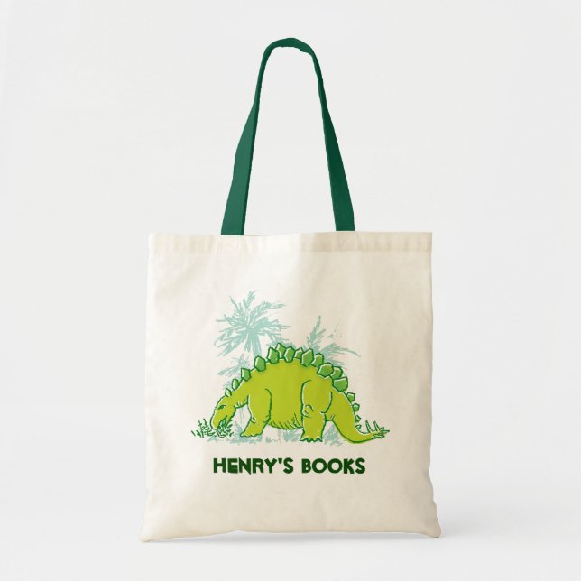 Kids dinosaur Stegosaurus named id library tote Bag (Front)