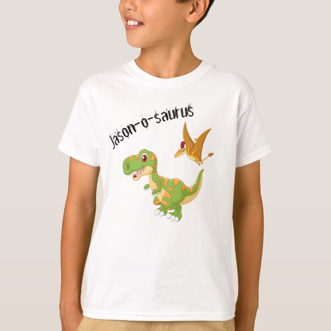 Kids Dinosaur T-Rex Add Name T-Shirt (Front)