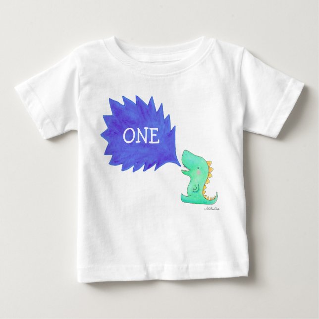 Kids Dinosaur T-shirt One Year Old Birth Day Tee (Front)