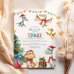 Kids Dinosaur Third Birthday Party Invitation<br><div class="desc">Take the fun of birthdays and the magic of Christmas, add a dash of prehistoric adventure, and you've got our Christmas Dinosaur Themed Birthday Party Invitations! Perfect for winter birthdays, these unique invites merge festive lights, Christmas trees, and playful dinos sporting Santa attires. Unwrap this exciting offer and make your...</div>