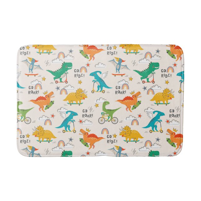Kids Dinosaur Travelling Pattern Bath Mat (Front)