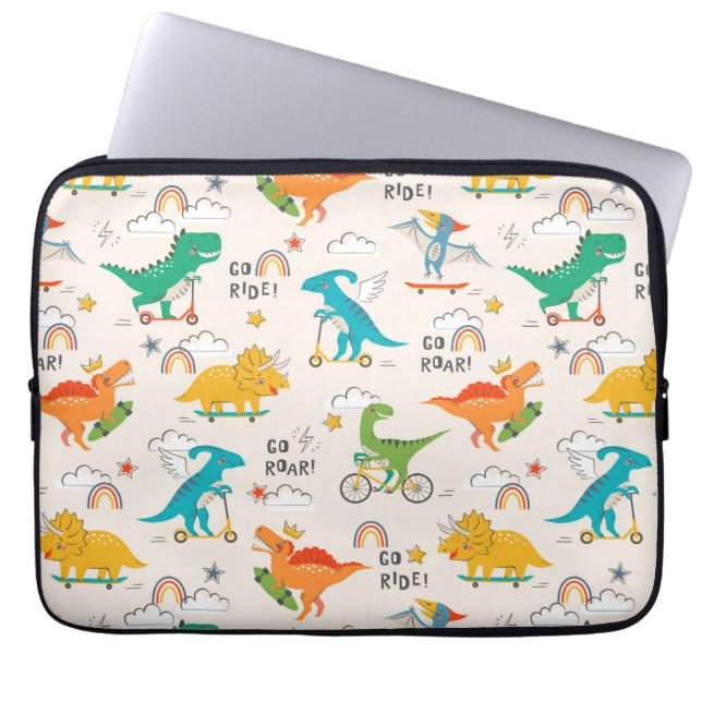 Kids Dinosaur Travelling Pattern Laptop Sleeve (Front)