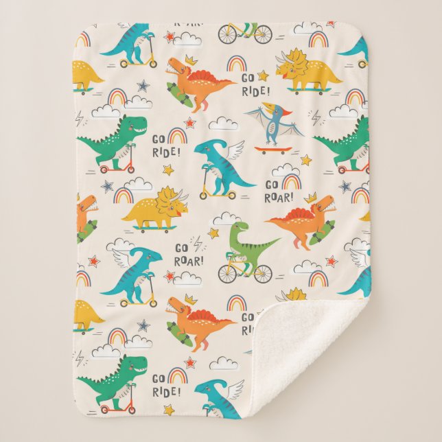 Kids Dinosaur Travelling Pattern Sherpa Blanket (Front)