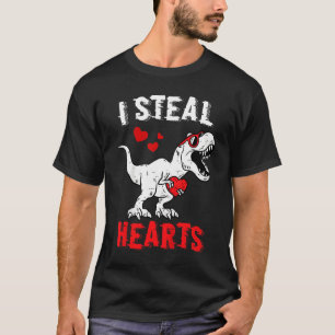 Kids Dinosaur Valentines Day Boys I Steal Hearts T-Shirt