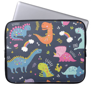 Kids Dinosaurs: Colourful Vintage Pattern Laptop Sleeve