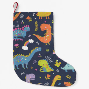 Kids Dinosaurs: Colourful Vintage Pattern Small Christmas Stocking