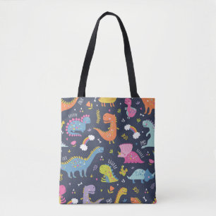 Kids Dinosaurs: Colourful Vintage Pattern Tote Bag