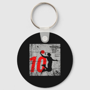 Kids Distressed 10 Year Old 10th Bysketbyll Birthd Key Ring