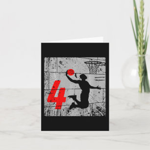 Kids Distressed 4 Year Old 4th Basketball Birthday Card