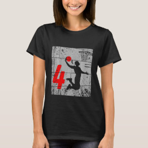 Kids Distressed 4 Year Old 4th Basketball Birthday T-Shirt