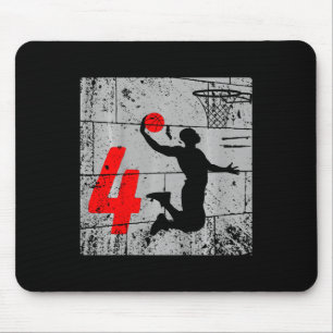 Kids Distressed 4 Year Old 4th Bysketbyll Birthday Mouse Pad