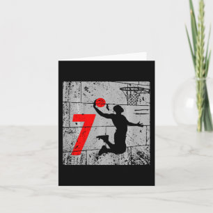 Kids Distressed 7 Year Old 7th Basketball Birthday Card