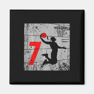 Kids Distressed 7 Year Old 7th Basketball Birthday Magnet