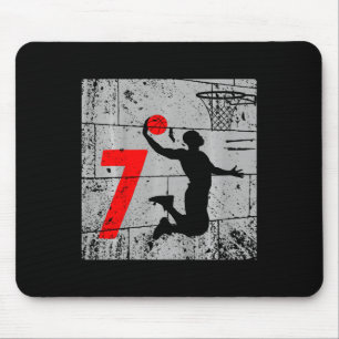 Kids Distressed 7 Year Old 7th Basketball Birthday Mouse Pad