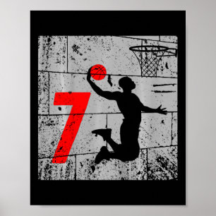 Kids Distressed 7 Year Old 7th Basketball Birthday Poster