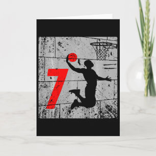 Kids Distressed 7 Year Old 7th Bysketbyll Birthday Card